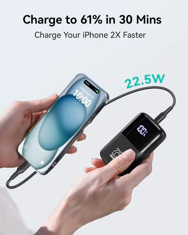 Alt view image 3 of 7 - INIU Portable Charger, Smallest 22.5W 10000mAh Power Bank, USB C in/Output Fast Charging 3-Output Mini Battery Pack Charger with Phone Holder for iPhone 16 15 14 13 12 Samsung S23 Google iPad Tablet