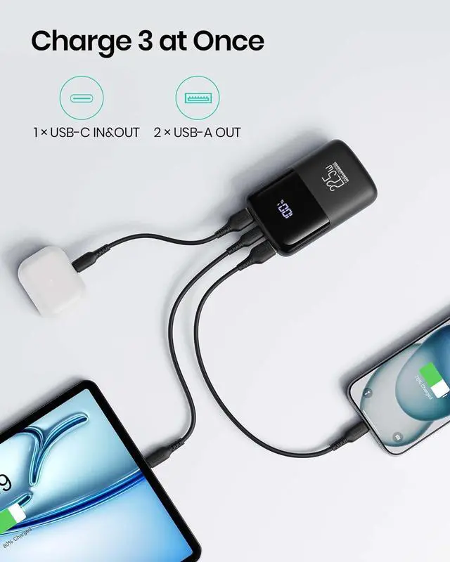Alt view image 5 of 7 - INIU Portable Charger, Smallest 22.5W 10000mAh Power Bank, USB C in/Output Fast Charging 3-Output Mini Battery Pack Charger with Phone Holder for iPhone 16 15 14 13 12 Samsung S23 Google iPad Tablet