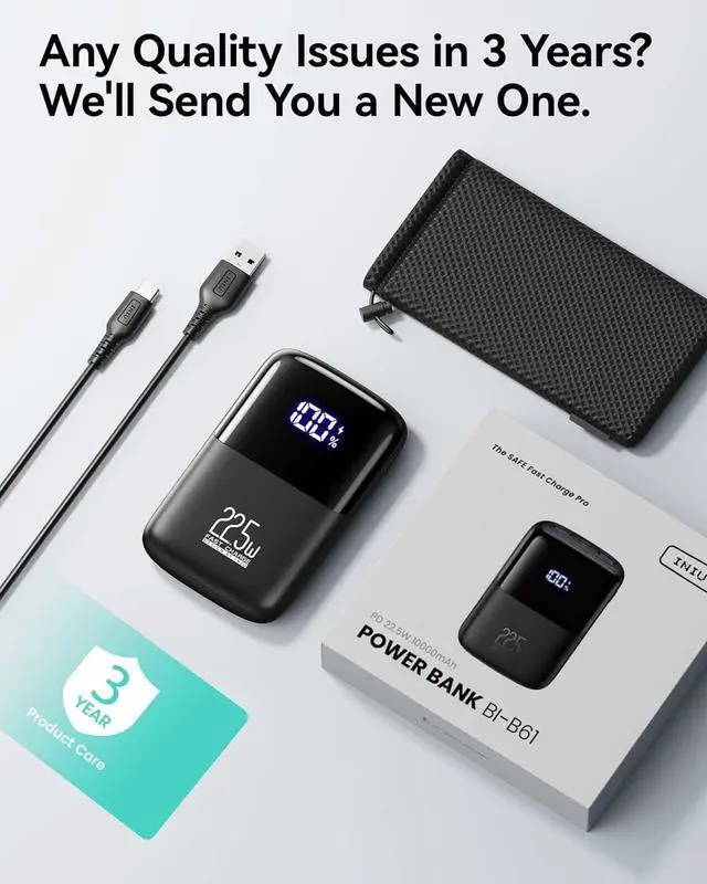 Alt view image 6 of 7 - INIU Portable Charger, Smallest 22.5W 10000mAh Power Bank, USB C in/Output Fast Charging 3-Output Mini Battery Pack Charger with Phone Holder for iPhone 16 15 14 13 12 Samsung S23 Google iPad Tablet