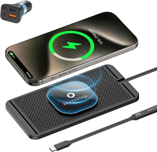 Main image of Magnetic Wireless Car Charger Pad, 15W Charging Pad for Magsafe, Non-Slip Type C With 40W Charger for iPhone 16/15/14/13/12, Airpods (30CM Cable)