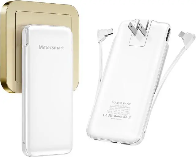 Main image of Portable Charger Power Bank with Built-in Cable & AC Plug, 10000mAh Fast USB-C Charger, Slim Mini Battery for iPhone 16/15/14/13/Pro/Max & All USB-C Devices