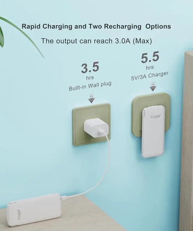 Alt view image 3 of 7 - Portable Charger Power Bank with Built-in Cable & AC Plug, 10000mAh Fast USB-C Charger, Slim Mini Battery for iPhone 16/15/14/13/Pro/Max & All USB-C Devices