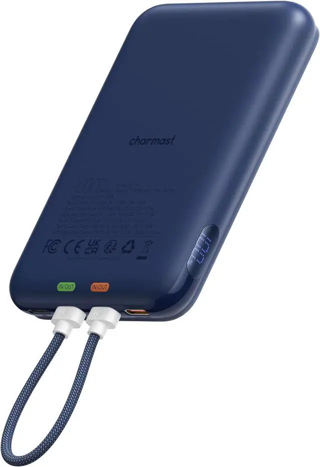 Main image of Charmast 10000mAh Wired Portable Charger, 20W Fast Charging Slim Power Bank with Removable Cable for iPhone & Android, Hand-Free Battery Pack with Digital Display for Short Travel (No-Wireless)