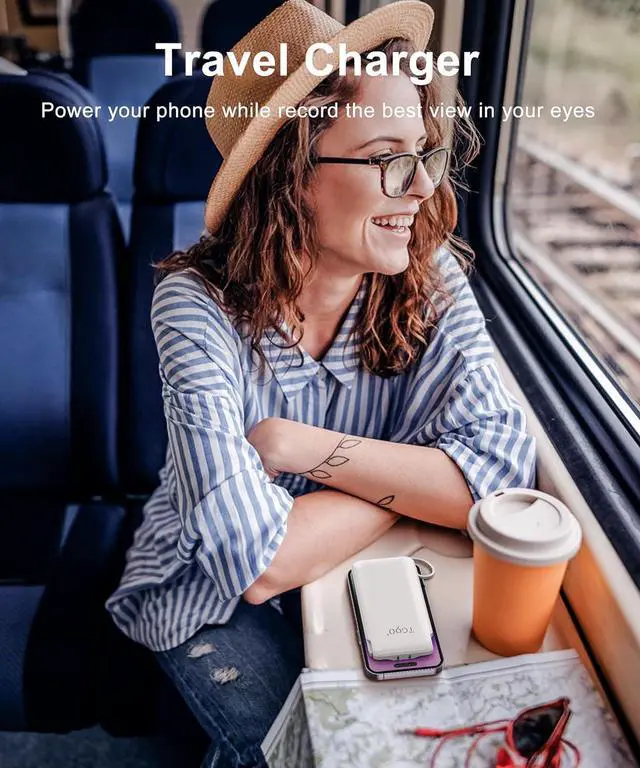 Alt view image 7 of 7 - Portable Charger Power Bank with Built-in Cable & AC Plug, 10000mAh Fast USB-C Charger, Slim Mini Battery for iPhone 16/15/14/13/Pro/Max & All USB-C Devices