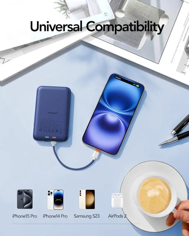 Alt view image 6 of 7 - Charmast 10000mAh Wired Portable Charger, 20W Fast Charging Slim Power Bank with Removable Cable for iPhone & Android, Hand-Free Battery Pack with Digital Display for Short Travel (No-Wireless)