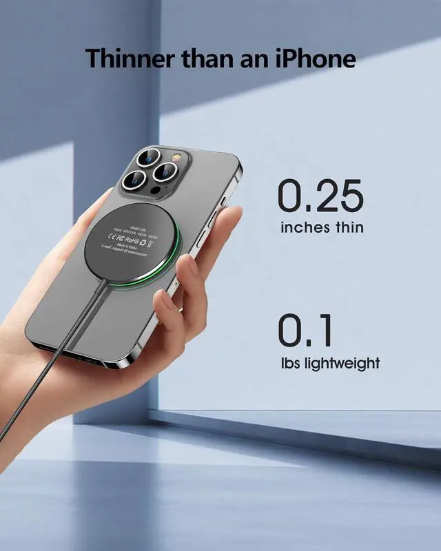 Alt view image 2 of 6 - Magnetic Wireless Charger 15W Ultra-Fast  Mag-Safe Charger for iPhone 16/16 Pro/16 Plus/16 Pro Max15//14/13/12 Series Magnet Charging Pad with Sleep-Friendly Ligh for AirPods 3/2/Pro