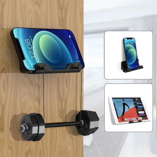 Alt view image 5 of 7 - HomeMount Wall Mount Phone Holder - Hands-Free Adhesive Strip for Bedroom, Living Room, Kitchen - Compatible With All Phones or Mini iPad, Black