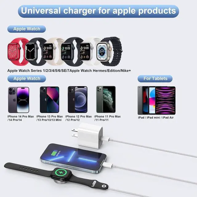 Alt view image 5 of 6 - Upgraded 2-in-1 Apple Watch Charger and iPhone Charger with Fast USB C Charging Cable [Apple MFi Certified] 20W Wall Charger Block - for Apple Watch Series SE/10/9/8/7/6&iPhone 14/13/12/11