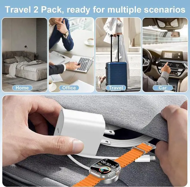 Alt view image 6 of 6 - Upgraded 2-in-1 Apple Watch Charger and iPhone Charger with Fast USB C Charging Cable [Apple MFi Certified] 20W Wall Charger Block - for Apple Watch Series SE/10/9/8/7/6&iPhone 14/13/12/11