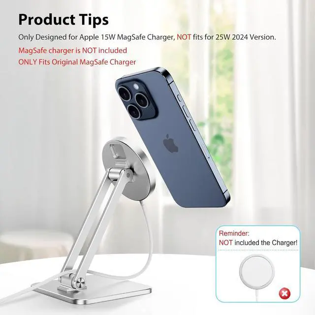 Alt view image 2 of 6 - CreaDream Phone Stand for Apple 15W MagSafe Charger [Not Fits 2024 Ver.], Foldable Adjustable Charging Stands for Desk, Compatible with iPhone 16 15 14 13 12 Series[MagSafe Not Included]