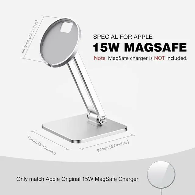 Alt view image 3 of 6 - CreaDream Phone Stand for Apple 15W MagSafe Charger [Not Fits 2024 Ver.], Foldable Adjustable Charging Stands for Desk, Compatible with iPhone 16 15 14 13 12 Series[MagSafe Not Included]