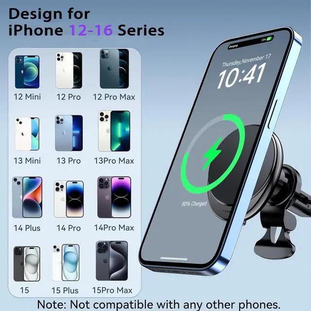Alt view image 3 of 7 - Magsafe Car Mount Wireless Car Charger [15W PRO ] Universal Vent Car Charging Fits iPhone16 Pro Max Plus Mini 16 15 14 13 12