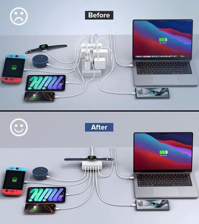 Alt view image 7 of 7 - 170W USB C Charging Station Block, Travel Charger for Multiple Devices, USB C Charger Plug for iPhone 16 15 14 13 12 Series, Apple Watch Ultra SE 10 9 8 7 6 5 4 3 2, AirPods, MacBook Pro Air, iPad