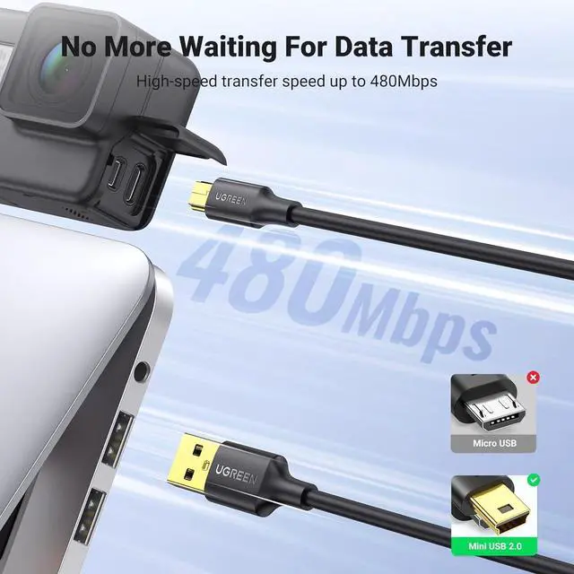 Alt view image 3 of 7 - UGREEN Mini USB Cable 6 FT,USB Mini Cable Mini USB 2.0 Cable Compatible with Garmin Nuvi GPS,SatNav,Dash Cam,Camera,PS3 Controller,Hard Drive,GoPro Hero 3+,PDA