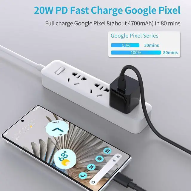 Alt view image 5 of 7 - USB C Fast Charger Kit for Google Pixel 9/9 Pro XL/8/8 Pro/7/7 Pro/6a/6 Pro/6/5a/4, Samsung Galaxy S24, Looptimo 30W PD&QC 3.0 Car Charging Adapter + 20W Wall Charger Block + 2 Pack Type C Cable 3.3ft