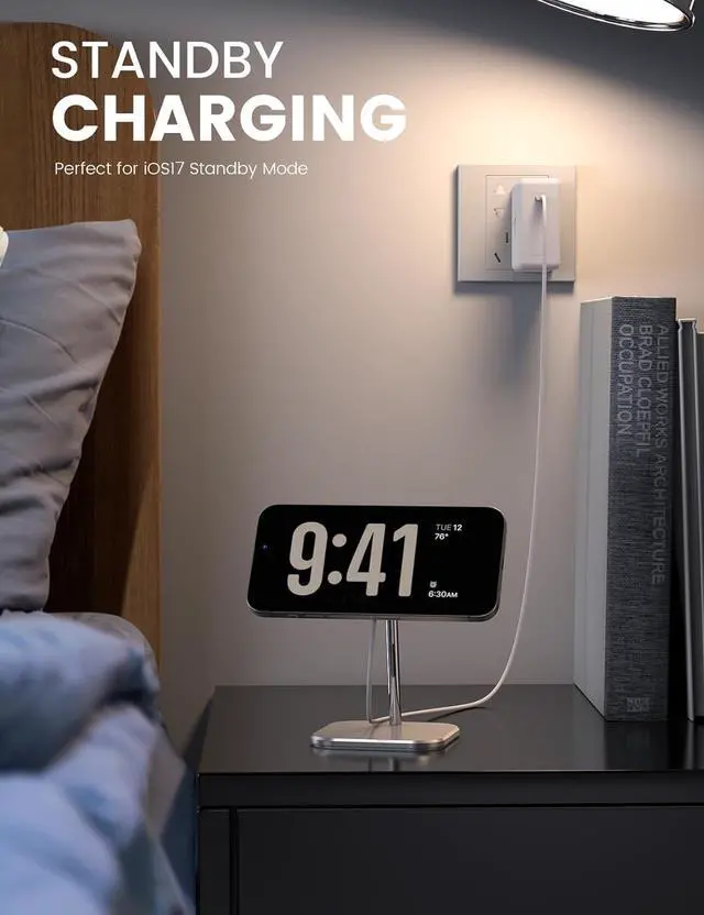 Alt view image 2 of 7 - Lamicall Phone Stand for Apple 15W MagSafe Charger - [Charger Not Included] 360 Rotation Adjustable Aluminum Charging Holder Dock for Desk, Compatible with iPhone 17 16 15 14 Air, Pro, Pro Max, Plus