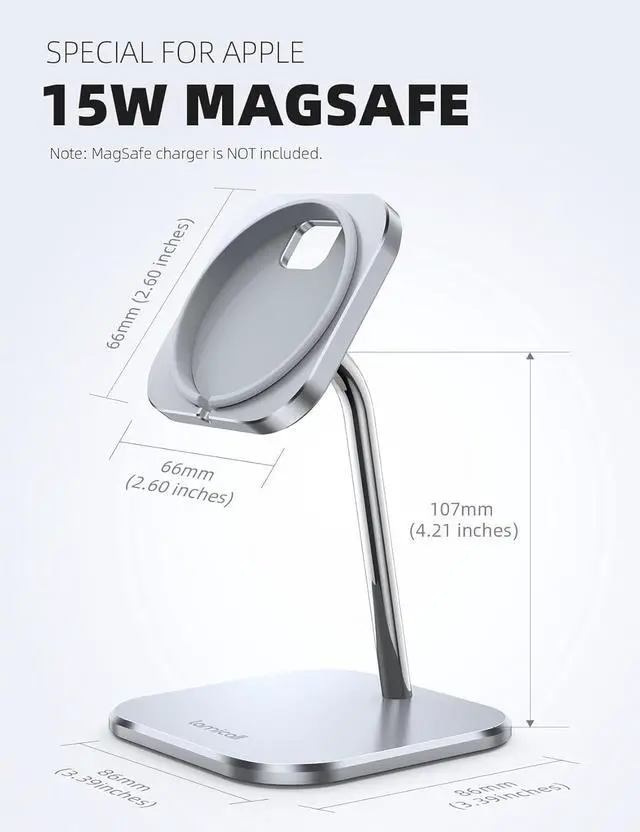 Alt view image 5 of 7 - Lamicall Phone Stand for Apple 15W MagSafe Charger - [Charger Not Included] 360 Rotation Adjustable Aluminum Charging Holder Dock for Desk, Compatible with iPhone 17 16 15 14 Air, Pro, Pro Max, Plus