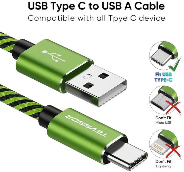 Alt view image 2 of 7 - Teyssor USB C Cable 10FT 5-Pack Nylon Braided USB A to Type C Charger Cable Fast Charging Cord Compatible with Samsung Galaxy S24 S23 S22, Note 20 10 9 8, Moto G7 G8 Type C Cable