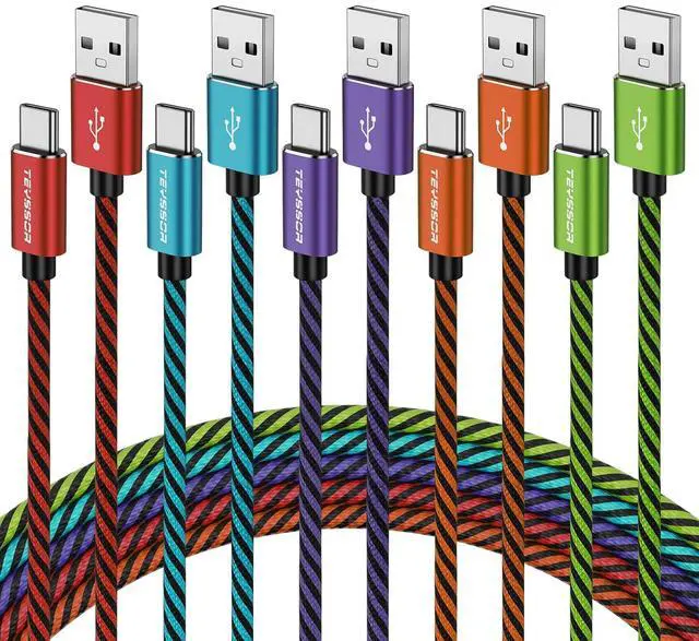 Main image of Teyssor USB C Cable 10FT 5-Pack Nylon Braided USB A to Type C Charger Cable Fast Charging Cord Compatible with Samsung Galaxy S24 S23 S22, Note 20 10 9 8, Moto G7 G8 Type C Cable