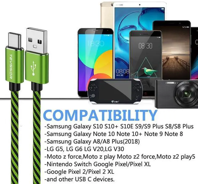 Alt view image 6 of 7 - Teyssor USB C Cable 10FT 5-Pack Nylon Braided USB A to Type C Charger Cable Fast Charging Cord Compatible with Samsung Galaxy S24 S23 S22, Note 20 10 9 8, Moto G7 G8 Type C Cable