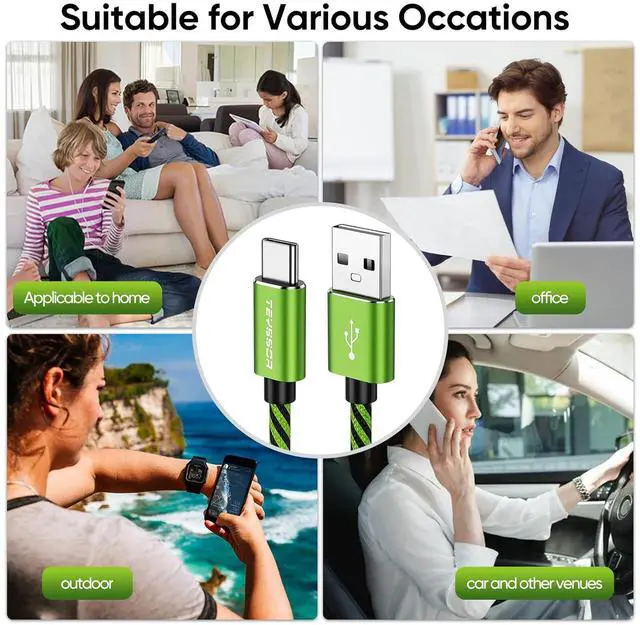 Alt view image 7 of 7 - Teyssor USB C Cable 10FT 5-Pack Nylon Braided USB A to Type C Charger Cable Fast Charging Cord Compatible with Samsung Galaxy S24 S23 S22, Note 20 10 9 8, Moto G7 G8 Type C Cable