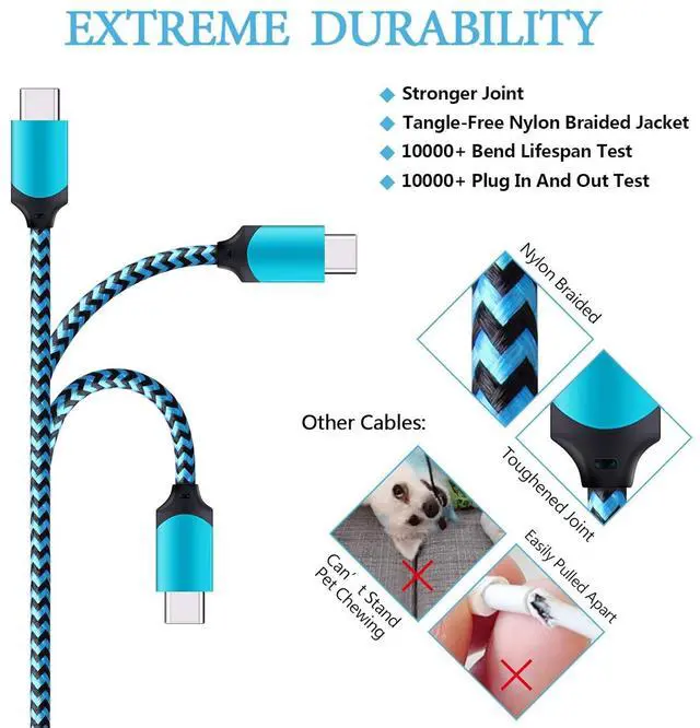 Alt view image 2 of 7 - USB C Cable for iPhone 17 Air 16e 16 15 Pro Max 15Pro, Type C Cable Fast Charging Phone Charger Braided Android Cord for Samsung Galaxy S25 S24 Ultra S23 A17 A16 5g A15 Google Pixel 9a 10 USBC Wire