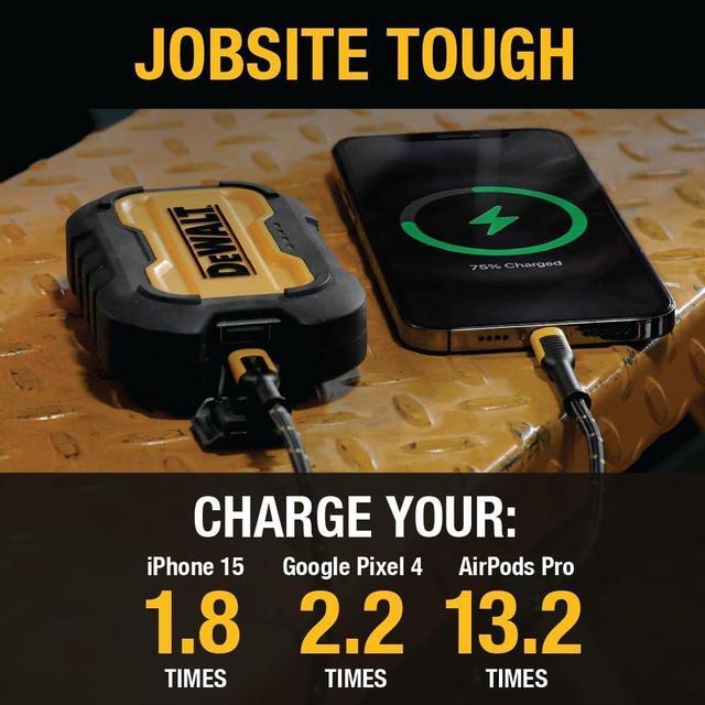 Alt view image 5 of 7 - DEWALT Portable Charger, Power Bank, 10,000 mAh Battery Pack with USB-C Port for iPhone 16/16 Plus/16 Pro/16 Pro Max, iPhone 15 Series, iPhone 14/13, Samsung Galaxy