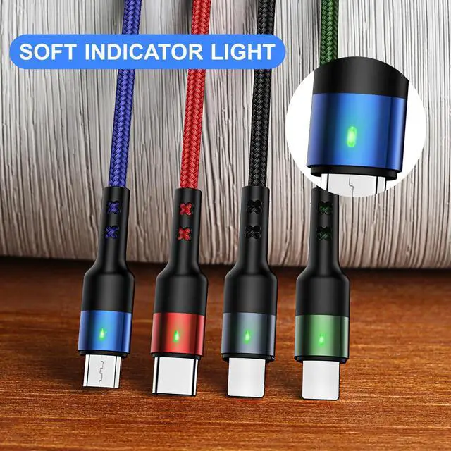 Alt view image 4 of 7 - 2Pack Multi Charging Cable USAMS Multiple Charger Cord Nylon Braided Short 4FT 4 in 1 USB Charge Cord with Phone/Type C/Micro USB Connector for Phone/Galaxy S20/S10S9/S8/S7 and More