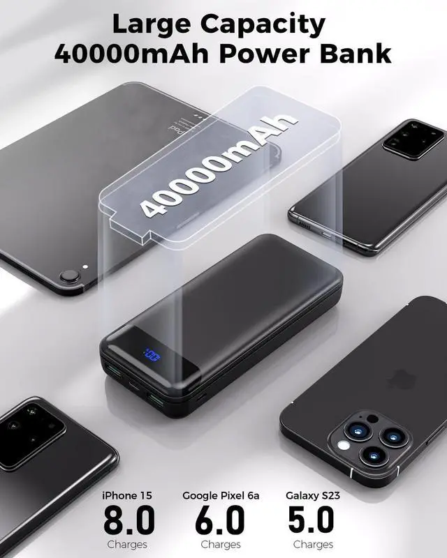 Alt view image 3 of 7 - Portable Charger Power Bank 40000mAh Powerbank PD 30W and QC 4.0 Fast Charging External Battery Pack with USB-C LED 3 Outputs & 2 Inputs Portable Charging for iPhone 15 14 13 pro