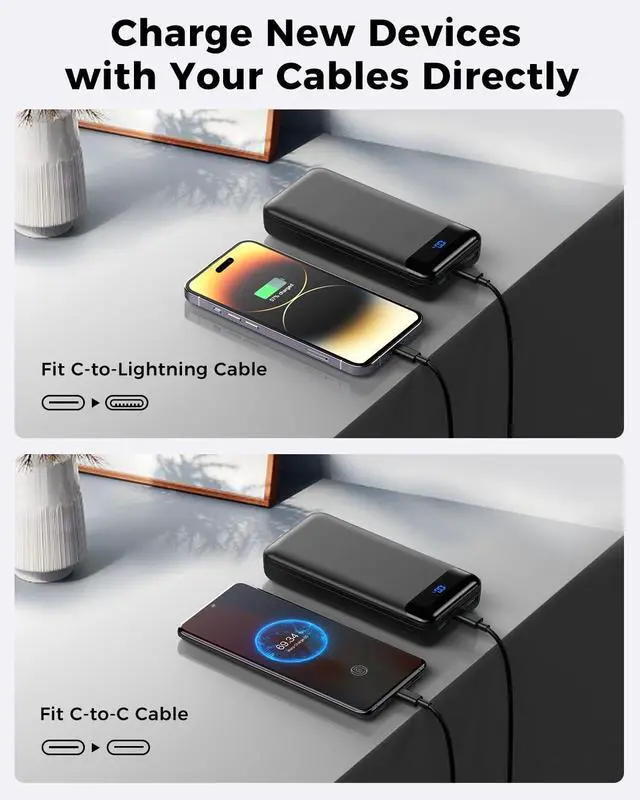 Alt view image 4 of 7 - Portable Charger Power Bank 40000mAh Powerbank PD 30W and QC 4.0 Fast Charging External Battery Pack with USB-C LED 3 Outputs & 2 Inputs Portable Charging for iPhone 15 14 13 pro
