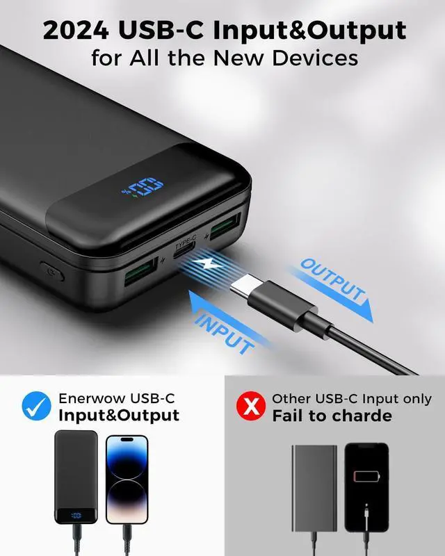 Alt view image 5 of 7 - Portable Charger Power Bank 40000mAh Powerbank PD 30W and QC 4.0 Fast Charging External Battery Pack with USB-C LED 3 Outputs & 2 Inputs Portable Charging for iPhone 15 14 13 pro