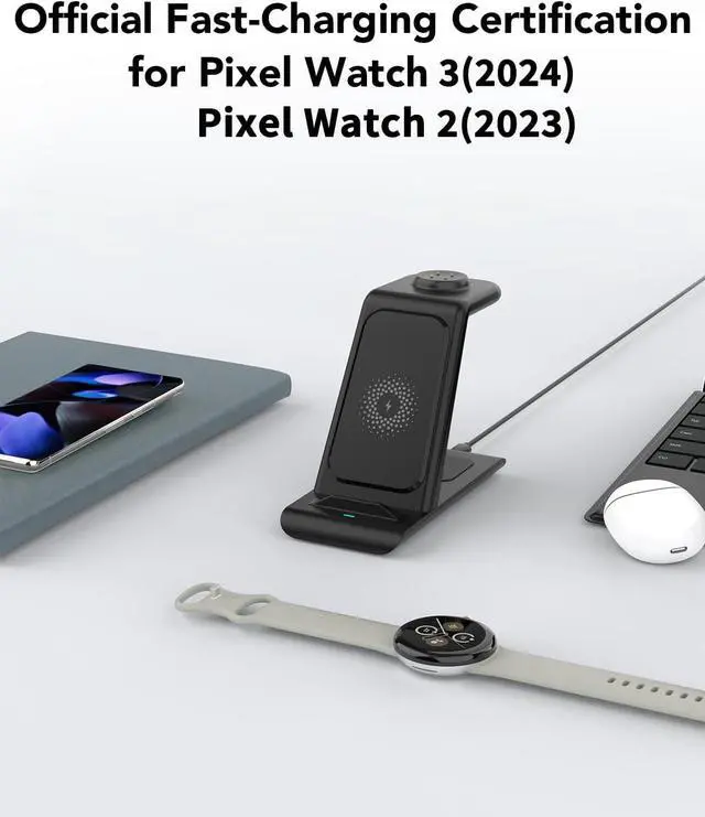 Alt view image 3 of 7 - HATALKIN Upgraded Pixel Watch 3/2 Charger,3 in 1 Pixel Charging Station for Google Pixel 9/8/7/XL,Pixel Buds Pro/2,Wireless Charger Stand for Multiple Devices with Adapter(Not for Pixel Watch 1)