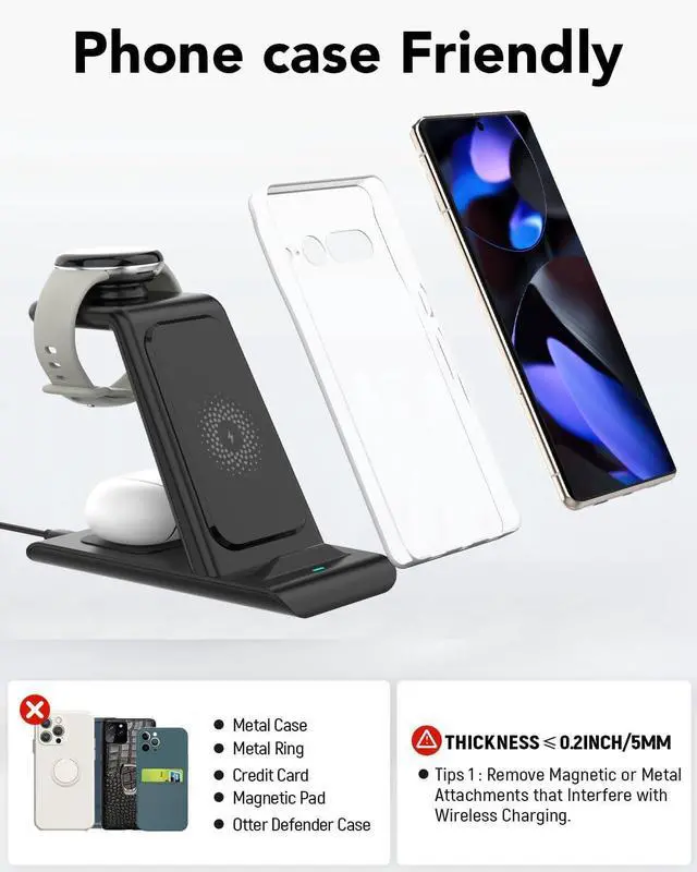 Alt view image 6 of 7 - HATALKIN Upgraded Pixel Watch 3/2 Charger,3 in 1 Pixel Charging Station for Google Pixel 9/8/7/XL,Pixel Buds Pro/2,Wireless Charger Stand for Multiple Devices with Adapter(Not for Pixel Watch 1)