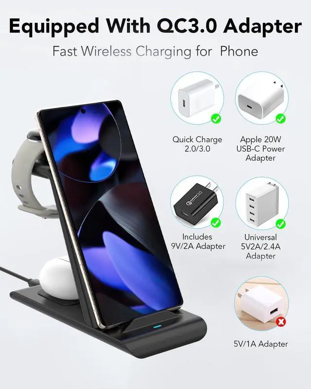 Alt view image 7 of 7 - HATALKIN Upgraded Pixel Watch 3/2 Charger,3 in 1 Pixel Charging Station for Google Pixel 9/8/7/XL,Pixel Buds Pro/2,Wireless Charger Stand for Multiple Devices with Adapter(Not for Pixel Watch 1)