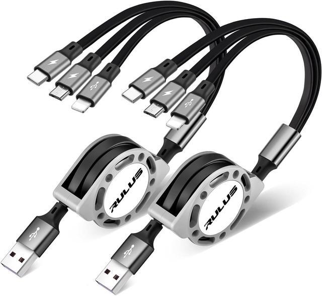 Main image of RULUS Retractable Charger 3 in 1 [2Pack,4Ft], Retractable Charging Cable Universal Charger Cable with Lightning/Type C/Micro USB for iPhone,Samsung Galaxy,Tablets,Carplay