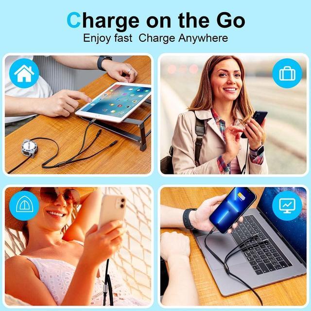 Alt view image 5 of 7 - RULUS Retractable Charger 3 in 1 [2Pack,4Ft], Retractable Charging Cable Universal Charger Cable with Lightning/Type C/Micro USB for iPhone,Samsung Galaxy,Tablets,Carplay