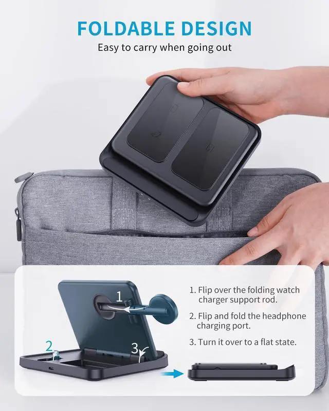 Alt view image 3 of 7 - Wireless Charger Station for Samsung Z Fold 7/6/5, ANPULES 3 in 1 Foldable Fast Wireless Charging Stand Dock for Galaxy Z Fold4/Flip 6/5, Wireless Charger for Watch 6/6 Classic, Buds 2/Pro/Live