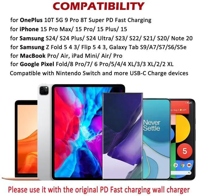 Alt view image 3 of 7 - Jelanry 6.6ft 2-Pack USB C to USB C Cable for OnePlus 10T 9 9Pro 8T 65W Warp Charge Cord Super Fast Charging Cable for Samsung S24 S25 Ultra iPhone 17 16e 2025 MacBook Air/Pro, iPad Pro Air, Red