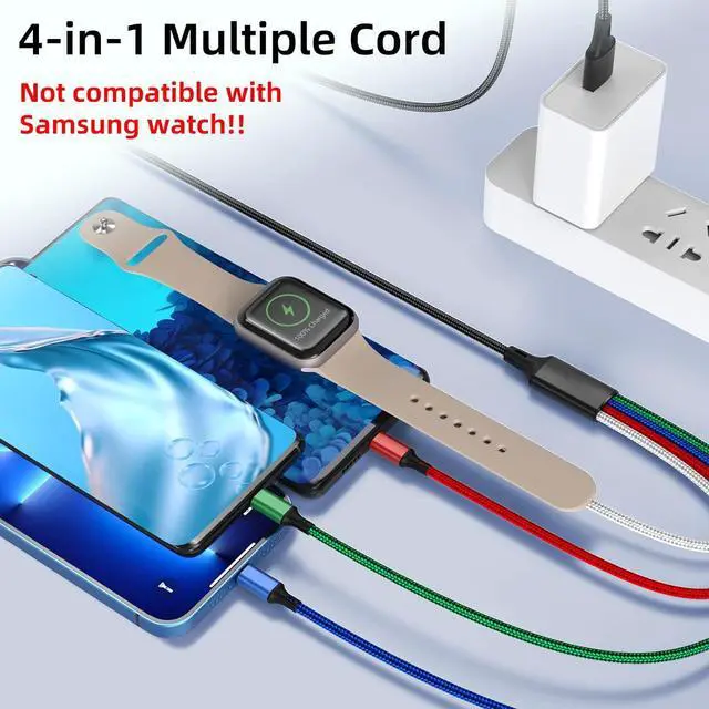 Alt view image 2 of 6 - 2Pack 4 in 1 iWatch & iPhone Charger for Travel, Multi Charging Cable for Apple Watch Charger Wireless USB C Micro Compatible with iWatch Ultra/SE/10/9/8/7/6/5/4/3/iPhone 16/15/14 Galaxy Android(4FT)