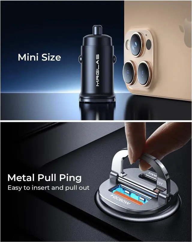 Alt view image 5 of 7 - MRGLAS 125W USB C Car Charger Super Fast Charging, [PD65W & QC60W][Extra 3.3ft 60W USB C Cable 90 Degree][All Metal], Cigarette Lighter USB Charger for iPhone 16 Pro Max Plus 15 Samsung S24 S23 iPad