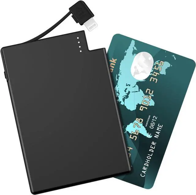 Main image of TNTOR Portable Phone Charger with Built in Lightning Cable, Credit Card Size Extra Slim Power Bank for Pocket Wallet Compatible with iPhone 14/13/12/11/X/8 Series (Not for iPhone 15 16 Series)