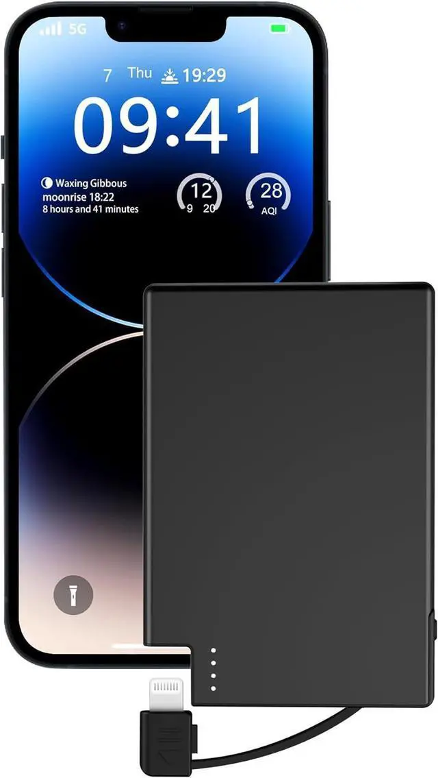 Alt view image 6 of 6 - TNTOR Portable Phone Charger with Built in Lightning Cable, Credit Card Size Extra Slim Power Bank for Pocket Wallet Compatible with iPhone 14/13/12/11/X/8 Series (Not for iPhone 15 16 Series)
