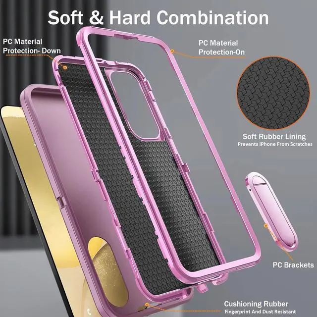 Alt view image 5 of 7 - BaHaHoues for Samsung Galaxy S24 Plus Case, Samsung S24 Plus Phone Case with Built in Kickstand, Shockproof/DropProof Military Grade Protective Cover for Galaxy S24 Plus 5G (Night Purple/Baby Pink)