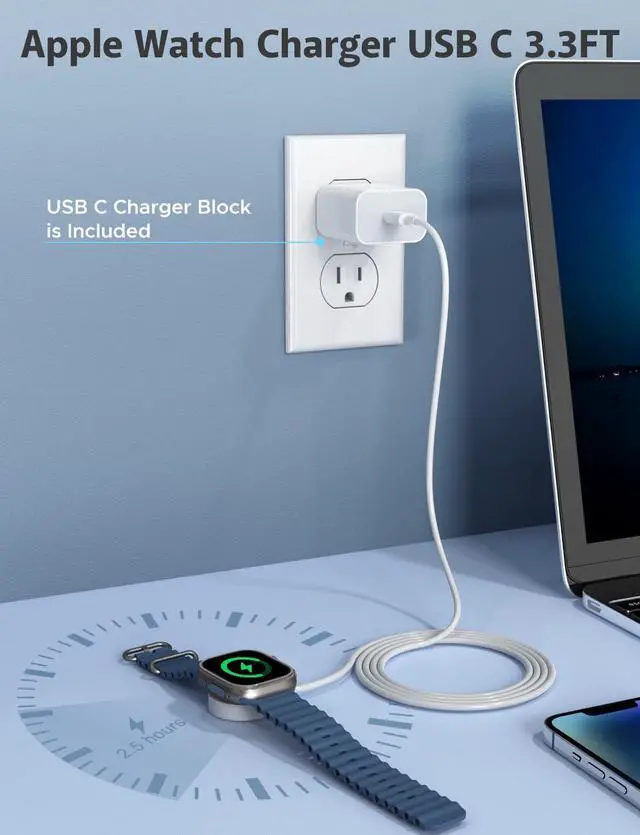 Alt view image 4 of 6 - Upgraded Apple Watch Charger - USB C iWatch Charger, Magnetic Fast Charging Cable, 3.3FT, Compatible with Apple Watch Series 10/9/8/7/6/SE/SE2/5/4/3/2/1 Ultra