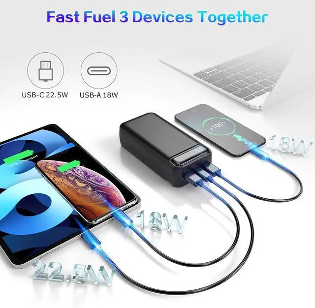 Alt view image 3 of 7 - Power Bank 50000mAh 22.5W Fast Charging Portable Charger with Flashlight, 3 Outputs & 2 Inputs Huge Capacity External Battery Pack for iPhone, Samsung, iPad etc