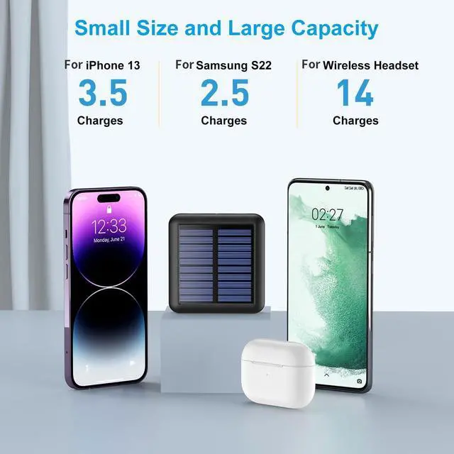 Alt view image 2 of 7 - Solar Power Bank 12000mAh Small Solar Charger Built in 4 Cables USB C Input/Output Dual Flashlight External Battery Portable Charger Power Bank for iPhone Tablet