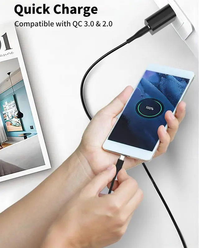 Alt view image 4 of 7 - USB C Wall Charger Charging Cable Cord for T-Mobile REVVL 6/6 Pro 5G, REVVL V+ 5G, REVVL 5G, REVVL 4/4+, Revvlry+, Revvlry USB Type-C Phone Power Adapter