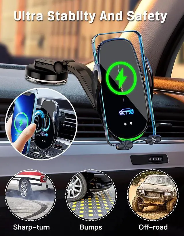 Alt view image 3 of 7 - Wireless Car Charger Mount, Fast Charging Auto Clamping 15W Intelligent Dual Control Induction Car Phone Holder Mount Wireless Charging Compatible with All iPhone Android Smartphone