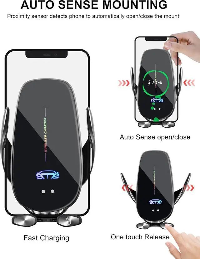 Alt view image 5 of 7 - Wireless Car Charger Mount, Fast Charging Auto Clamping 15W Intelligent Dual Control Induction Car Phone Holder Mount Wireless Charging Compatible with All iPhone Android Smartphone