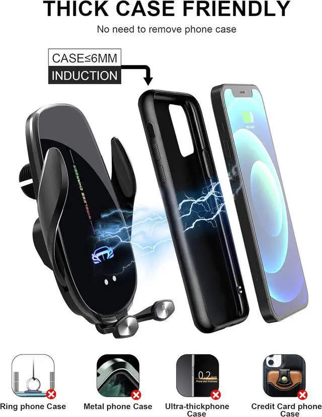 Alt view image 6 of 7 - Wireless Car Charger Mount, Fast Charging Auto Clamping 15W Intelligent Dual Control Induction Car Phone Holder Mount Wireless Charging Compatible with All iPhone Android Smartphone